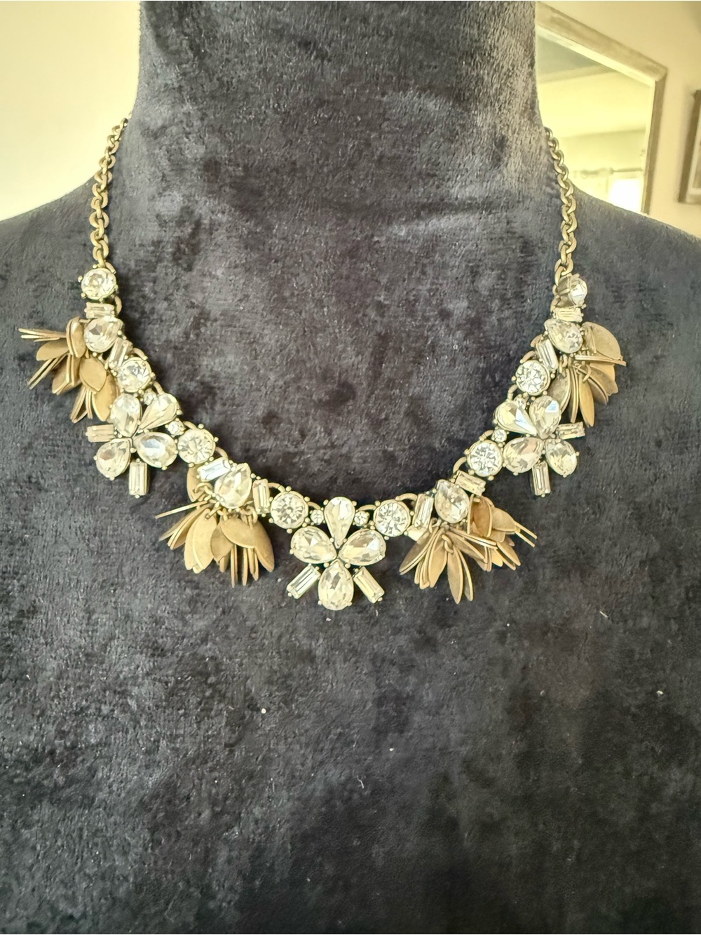 J. Crew Gold-Tone Crystal Floral Bib Necklace